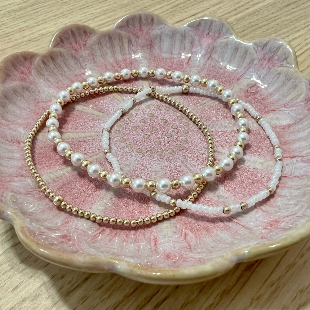 The Bridal Stack - Set of 3 Bracelets with Pearls and 14k Gold Filled Beads
